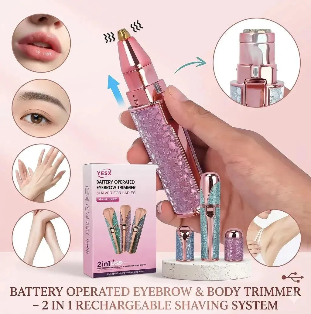 2-in-1 Rechargeable Eyebrow & Body Trimmer – Painless Precision Grooming Tool for Women