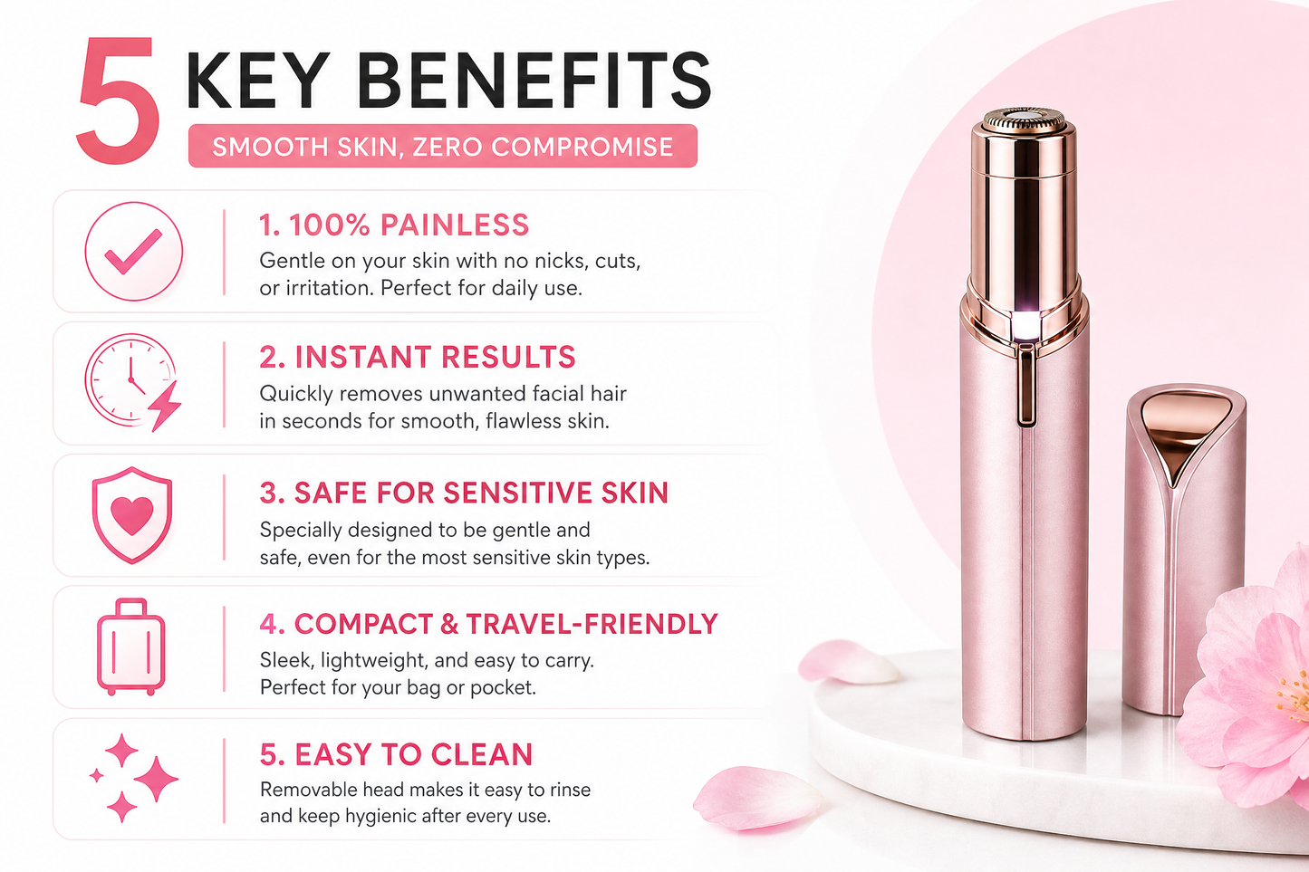 Key Benefits Infographic - 100% Painless & Safe