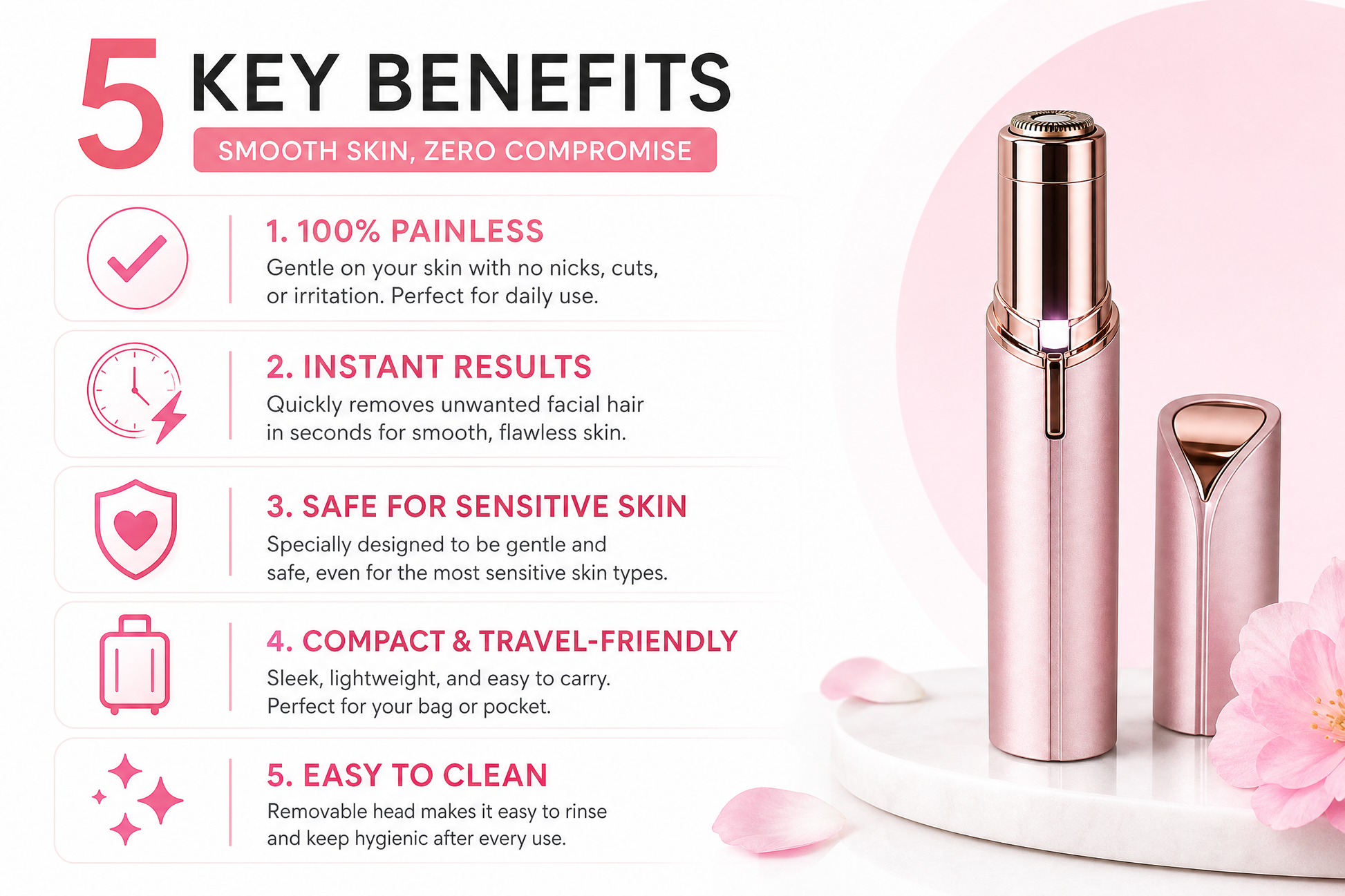 Key Benefits Infographic - 100% Painless & Safe